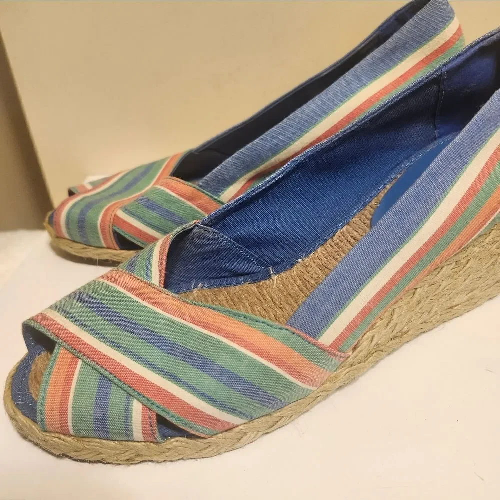 Lauren Ralph Lauren Cecelia Canvas Peep Toe Wedge Heel Espadrilles Sz. 8.5 $195
